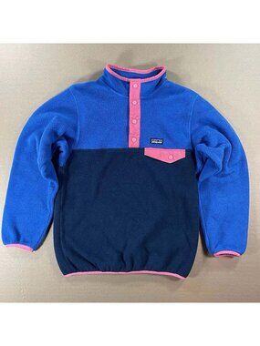 Vtg 90s Patagonia Synchilla Fleece Snap-T Pullover Kids Large Sz 12 - Blue Neon